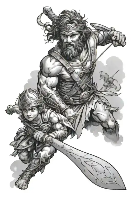 David and Goliath themed tattoo tattoo design idea