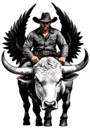 cowboy on bull with black wings tattoo design idea
