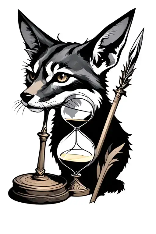 jackal with a hourglass and spear tattoo design idea