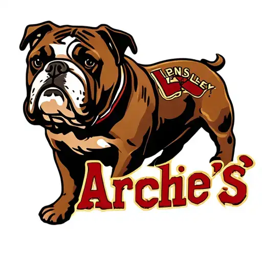 Hensley letters above bellybutton Archie's across stomach with an American traditional Usmc bulldog above it tattoo design idea