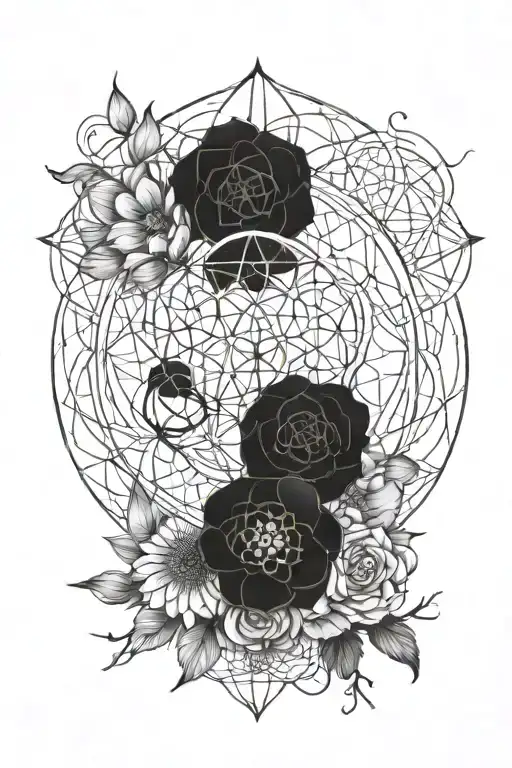 heretic principles incorporated with each other over a background of the flower of life tattoo design idea