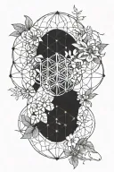heretic principles incorporated with each other over a background of the flower of life tattoo design idea