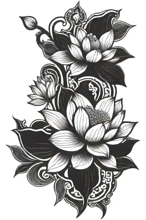 Lotus flower blooming cherry blossom tattoo design idea