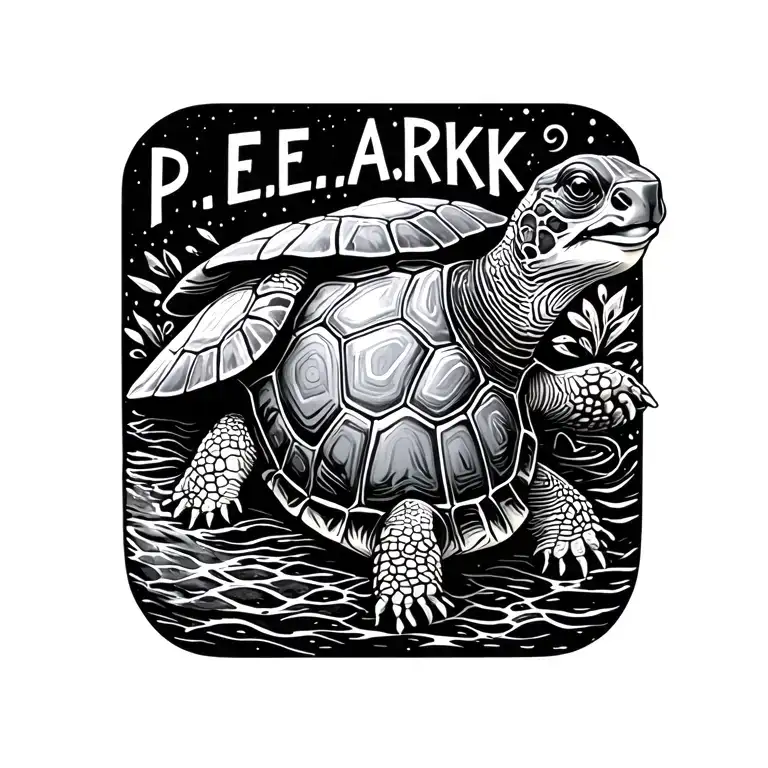 P.E. A.R.K. written on shell of happy turtle tattoo design idea