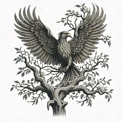 Phoenix Bird Inside A Tree Of Life tattoo design idea
