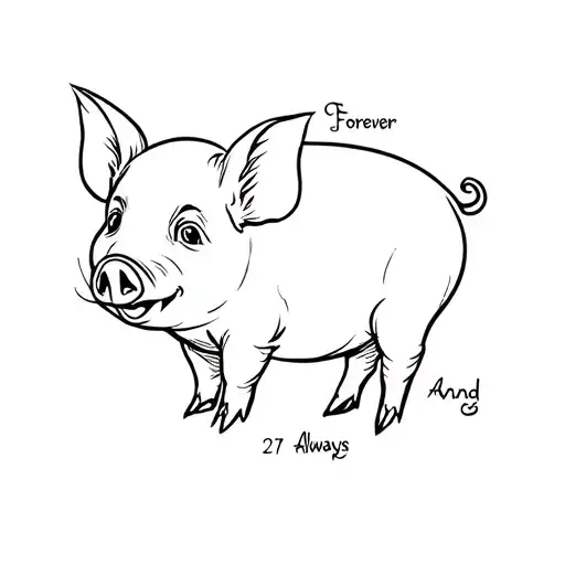 piglet with text 'Forever and Always 27' 39 9" N tattoo design idea