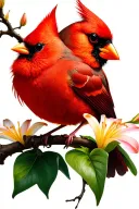 cardinal bird on lily branch, illuminated by sun rays tattoo design idea