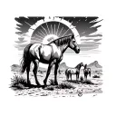 horses on the arizona desert, and baseball with a sun horizon in the background tattoo design idea
