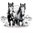 horses on the arizona desert, and baseball with a sun horizon in the background tattoo design idea