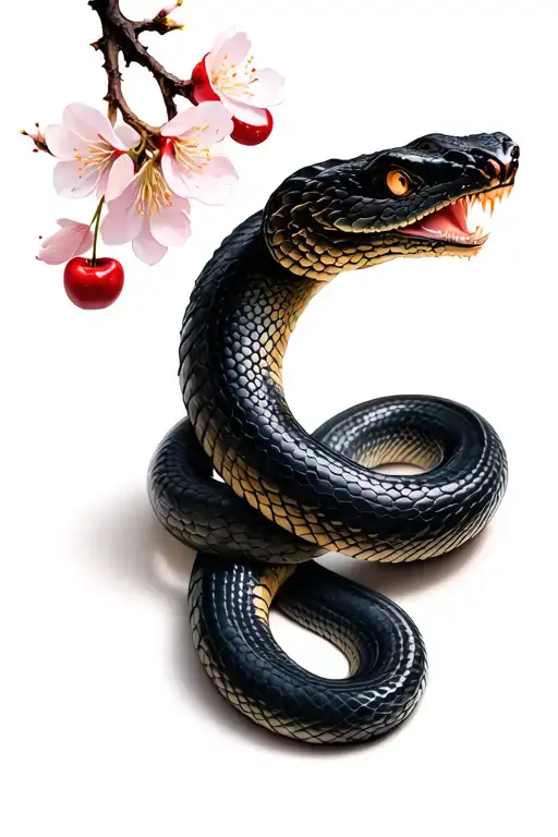 black snake with cherry blossoms tattoo design idea
