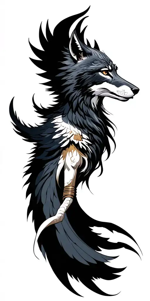 Wolf Phoenix Female Warrior tattoo design idea
