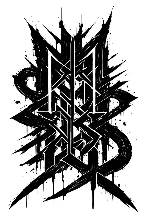 Raw Blackwork Chaotic Bold Strokes Flow Brutalist Dark Abstract Lettering tattoo design idea