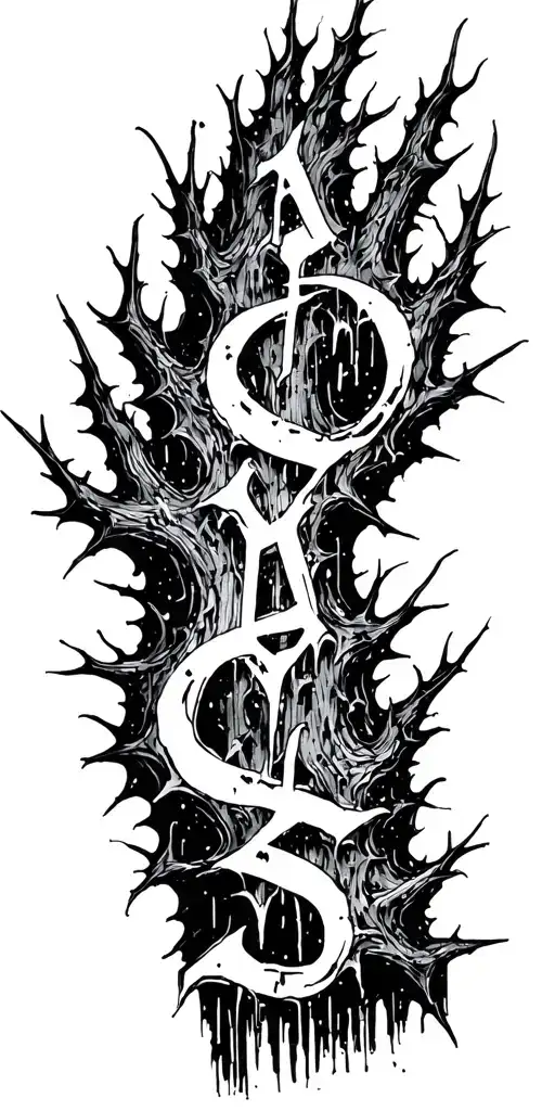 Raw Blackwork Chaotic Bold Strokes Flow Brutalist Dark Abstract Lettering Thorns Expressive Anatomical Horror tattoo design idea