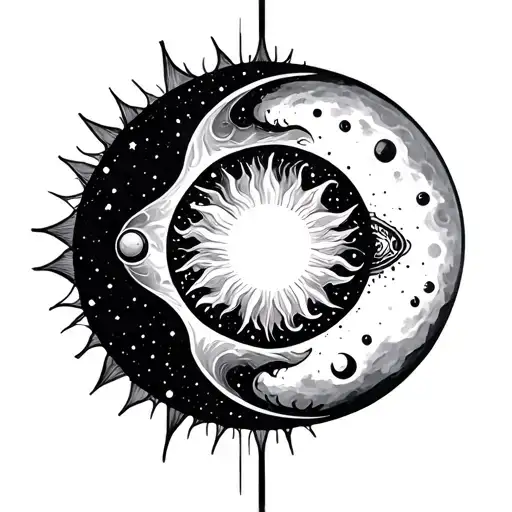 Sun and moon, Uranus Surrounded tattoo design idea