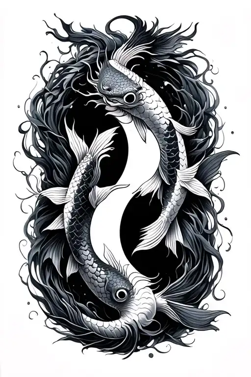 koi fish yin Yang with dragon intertwined tattoo design idea