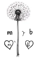 A dandelion with two intertwined hearts at its base and the letters m and b on each of the hearts​​​​​​​​​​​​​​​​ tattoo design idea