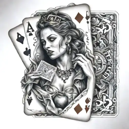 woman playing cards tattoo design idea