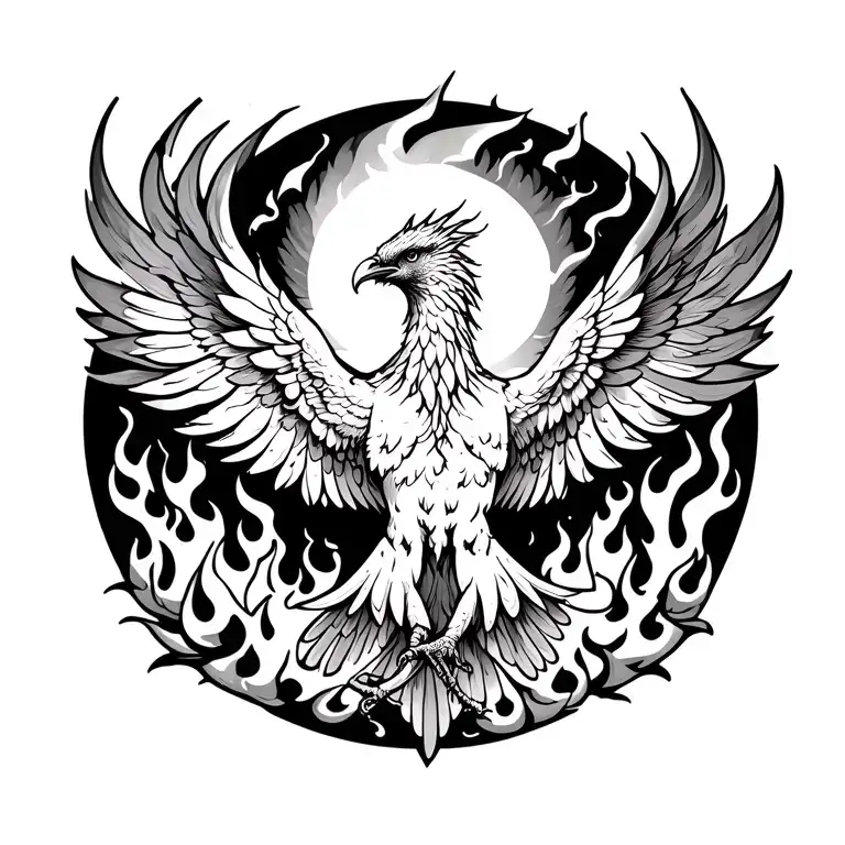 phoenix emerging from flames upper back tattoo design idea