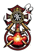 firefighter maltese cross with atom bomb tattoo design idea