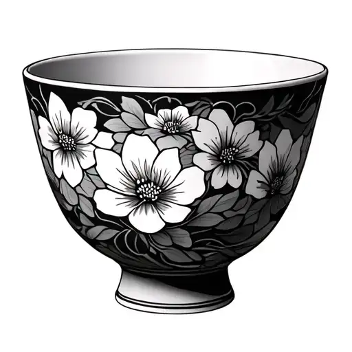 sake bowl with flower pattern tattoo design idea