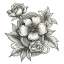 A black and grey tattoo of a delicate flower falling onto a tombstone in memory of your deceased grandfather tattoo design idea