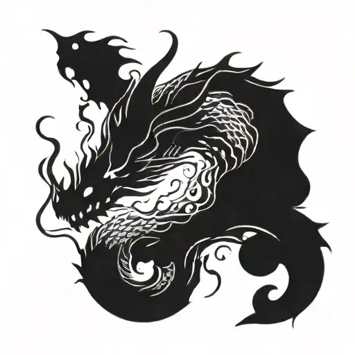 dragon fading in to smoke forming the shape tattoo design idea