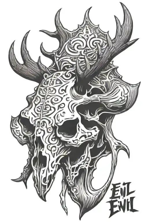 Evil Moose Skull Mysterious tattoo design idea