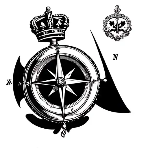 Nautical Compass Rose with Anchor beneath and Royal Canadian Navy Crown tattoo design idea