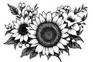 sunflower and hawthorn and gladiolus flower tattoo design idea