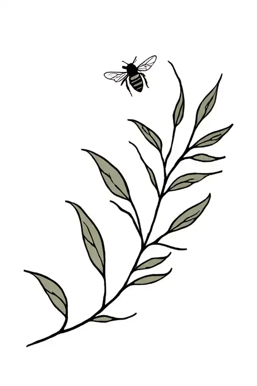 willow branch and bee flying tattoo design idea