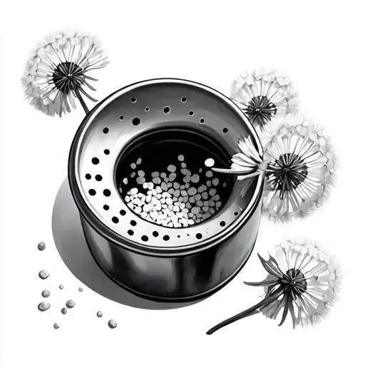 a salt shaker of the holes of which small grains of dandelion flowers come out tattoo design idea