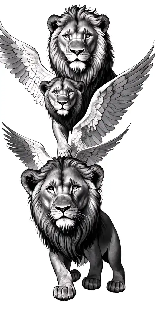 lions , pisces spirit animal, four male lion cub, protected by angels of grandparents tattoo design idea
