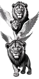 lions , pisces spirit animal, four male lion cub, protected by angels of grandparents tattoo design idea