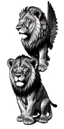 lions , pisces spirit animal, four male lion cub, protected by angels of grandparents tattoo design idea