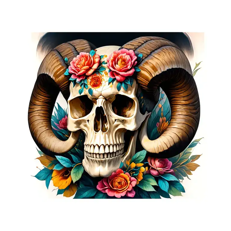 aries skull tattoo design idea