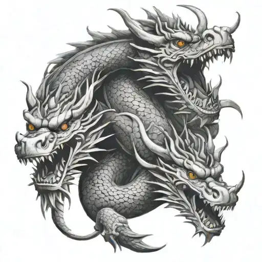 three headed Black dragon realistic  tattoo design idea