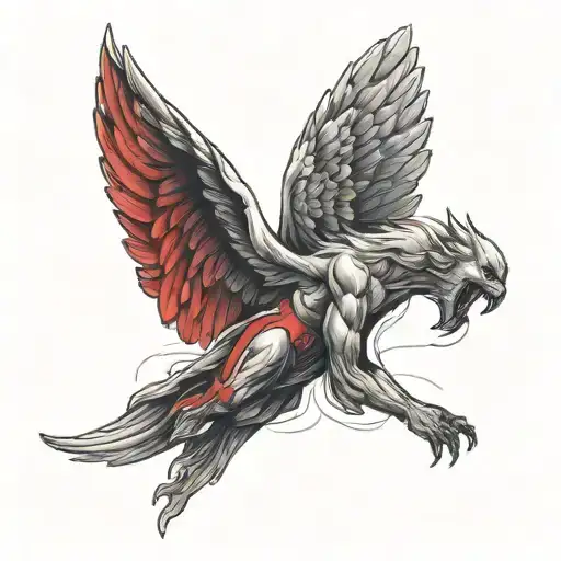 forearm, blue angel, red devil, dark background tattoo design idea