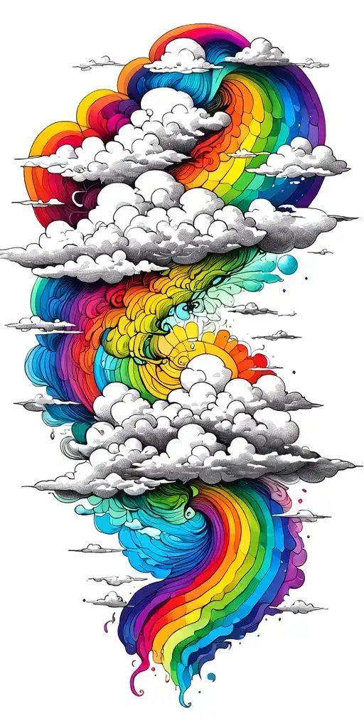 cloud rainbow world tattoo design idea
