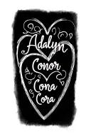 simple heart outline Adalyn, Conor, & Cora written across tattoo design idea