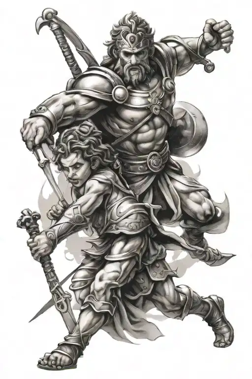 David and Goliath themed tattoo design featuring iconic characters tattoo design idea