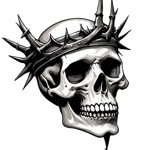Skull with thorn crown tattoo design idea