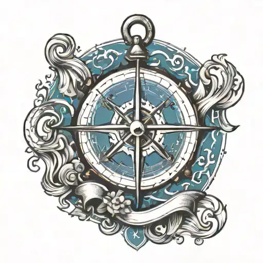 anchor, waves, compass tattoo design idea