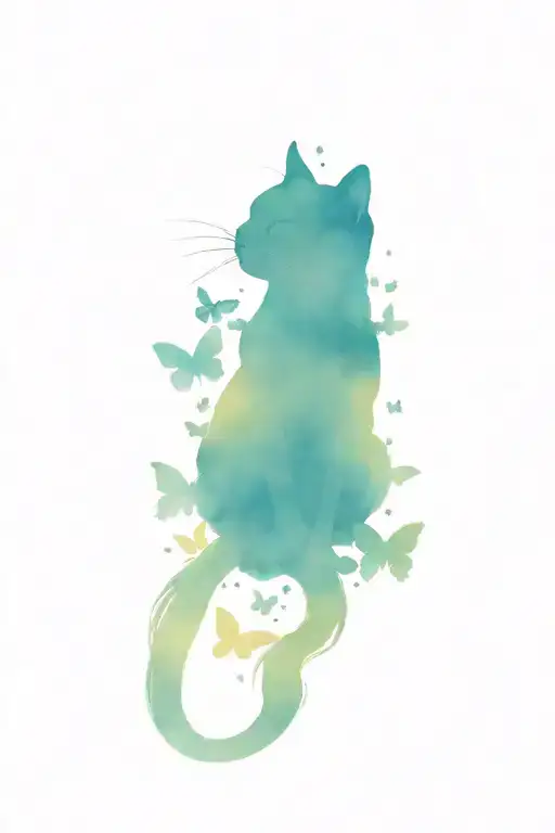 cat moon butterflies tattoo design idea