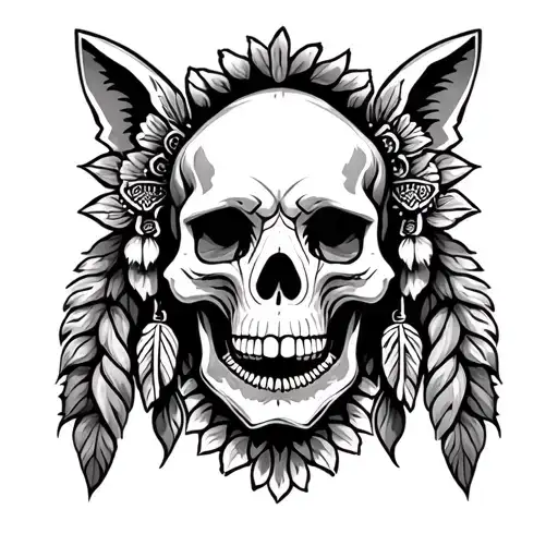 skulls, Indian, animals tattoo design idea