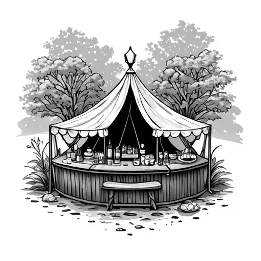 spring bar tent tattoo design idea