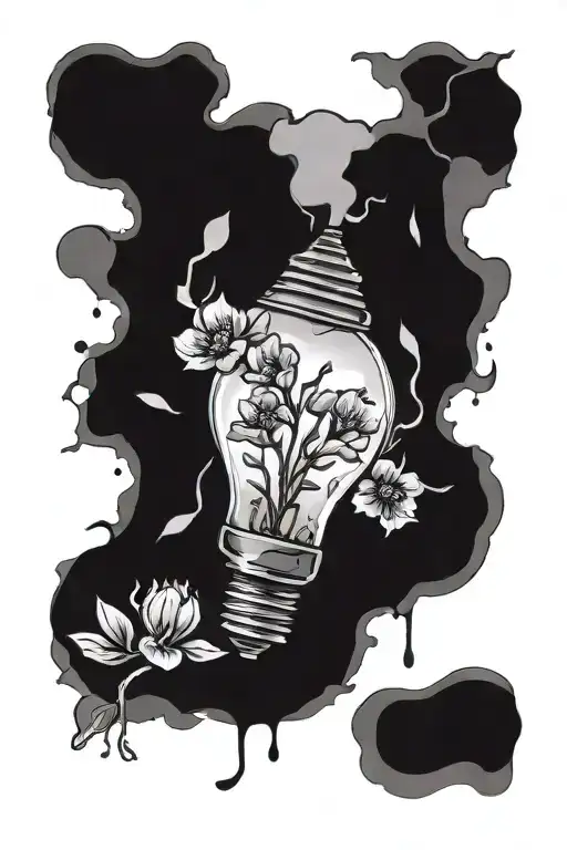 cracked lightbulb + lilac flowers + the words "don't let this darknes fool you, all lights turned off can be turned on." tattoo design idea