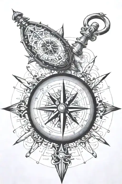half berbere compass and half classic compass rose. they both have to join in one compass only tattoo design idea