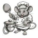 mouse as a chef with a pan in a outstretched hand themed tattoo tattoo design idea