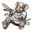 mouse as a chef with a pan in a outstretched hand themed tattoo tattoo design idea