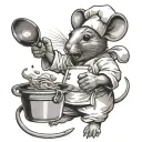 mouse as a chef with a pan in a outstretched hand themed tattoo tattoo design idea